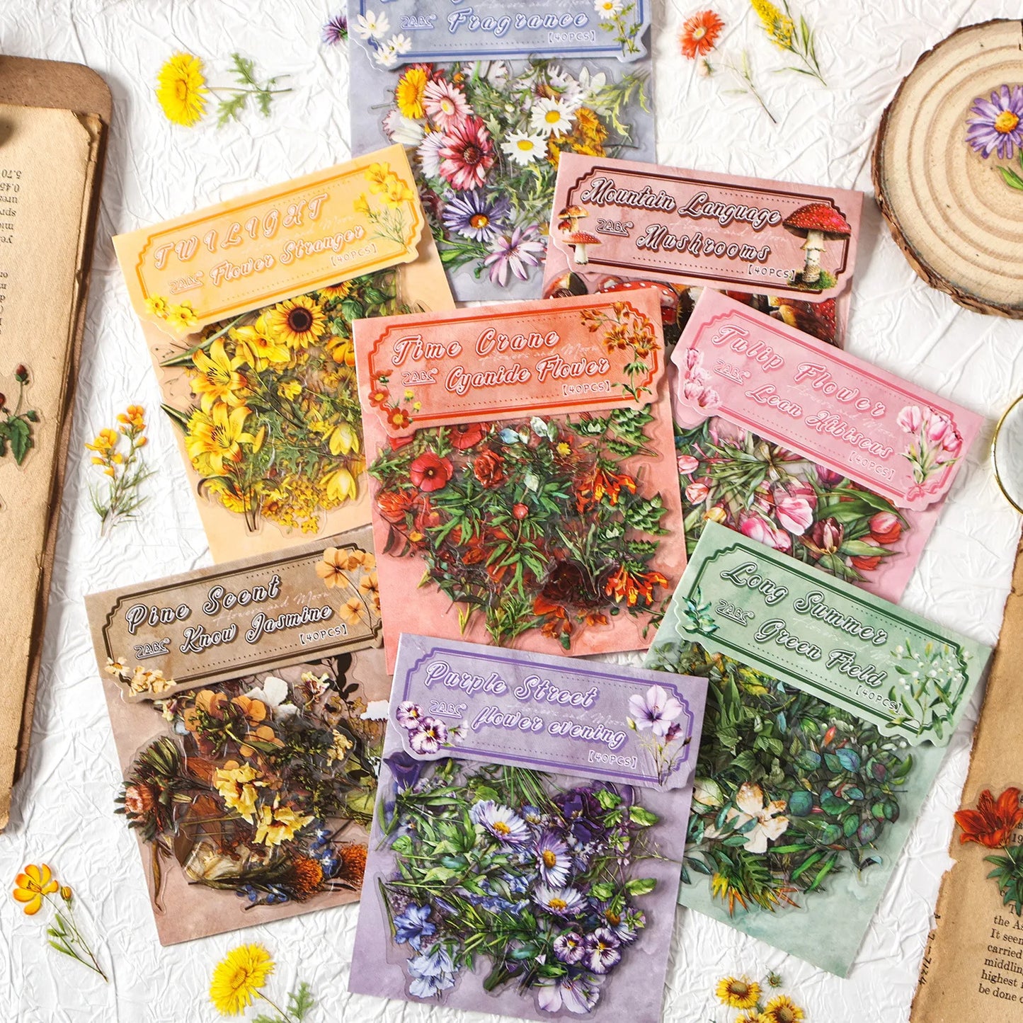 Paquete de pegatinas de jardín botánico, 40 Uds., calcomanías impermeables de plantas y flores
