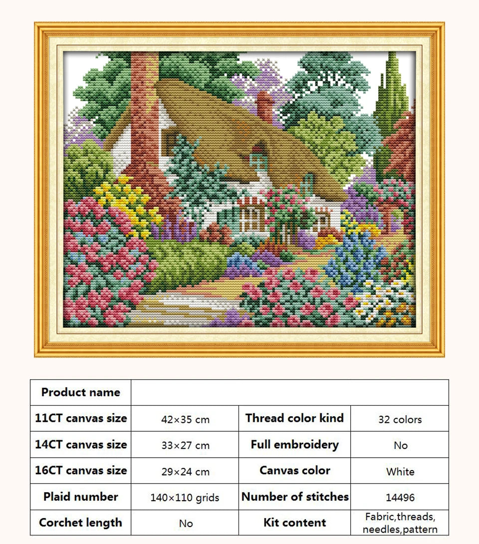 Kit de punto de cruz para manualidades,  con patrones de paisaje con Casa o cabaña,  11CT, 14CT, 16CT, DMC