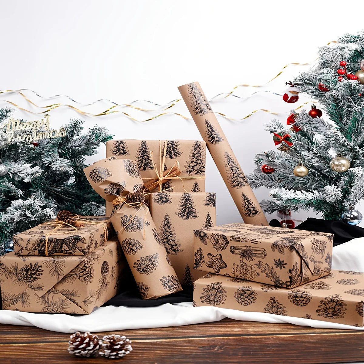 Rollo de papel de regalo, papel de diseño navideños