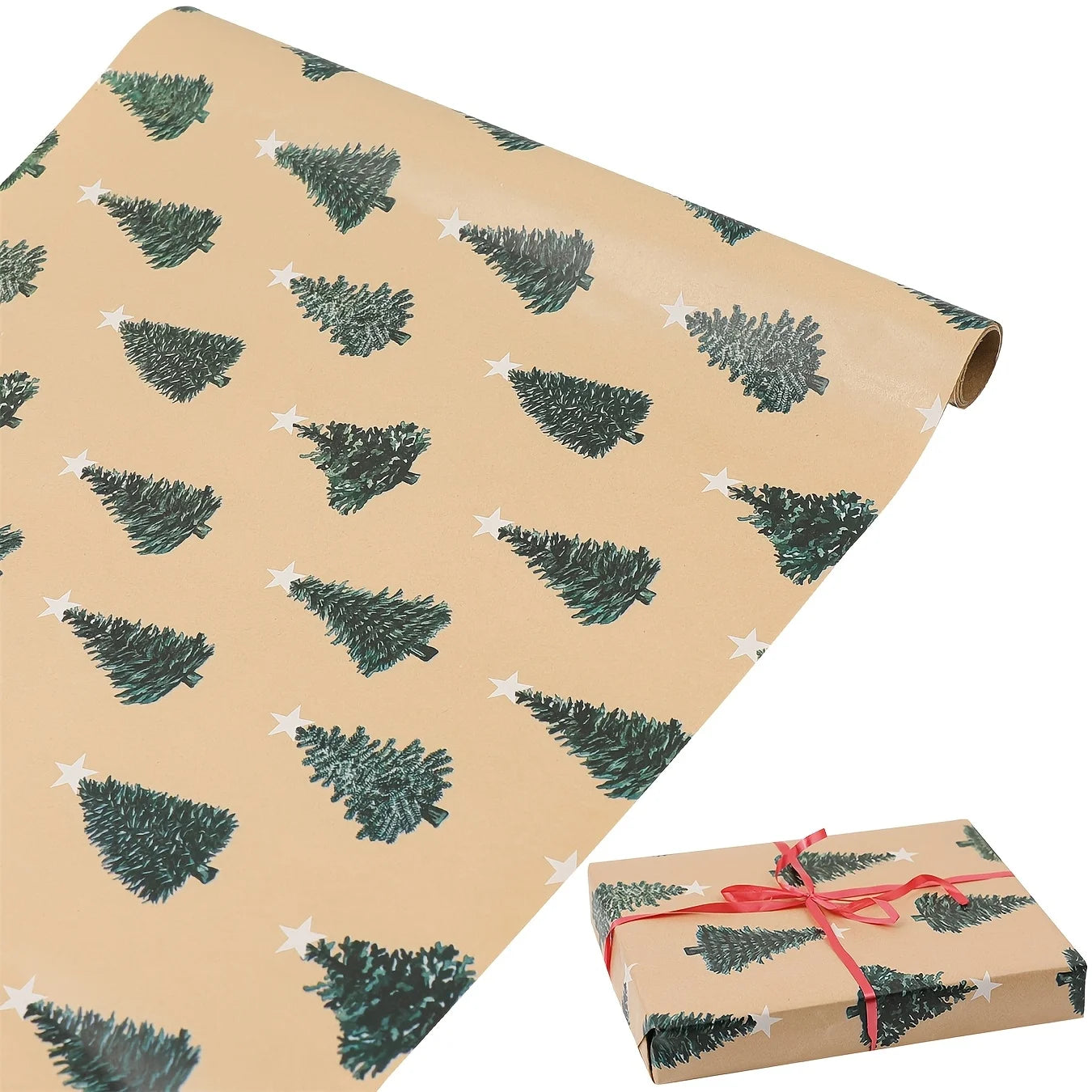 Papel de regalo navideño verde festivo con estampado de árbol, 17 x 118,1 pulgadas,  (43,18 x 299.974 cm)