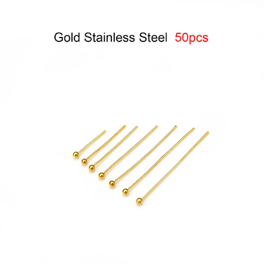 50-100 unids/lote 15-70mm alfileres de cabeza plana y de bola, de acero inoxidable y chapados en oro