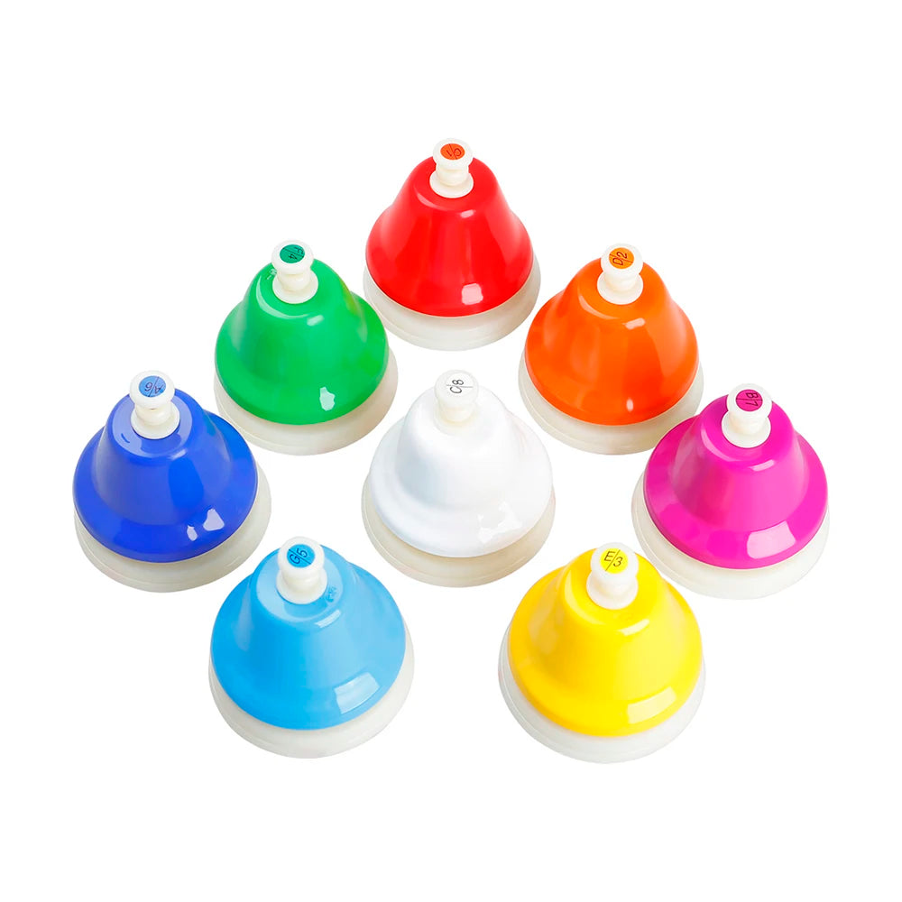 Juego de Instrumentos Musicales Orff, Campana de Mano de 8 Notas Coloridas para Niños.
