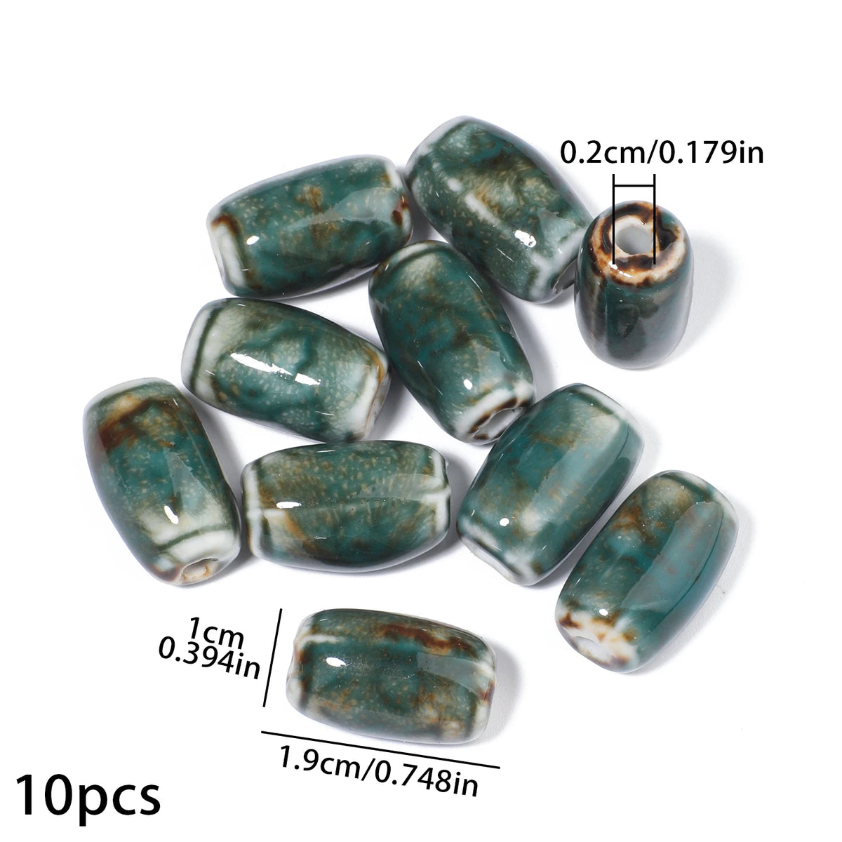 10x19mm, 10 Uds. Mostacillas de cerámica de tubo largo colorido