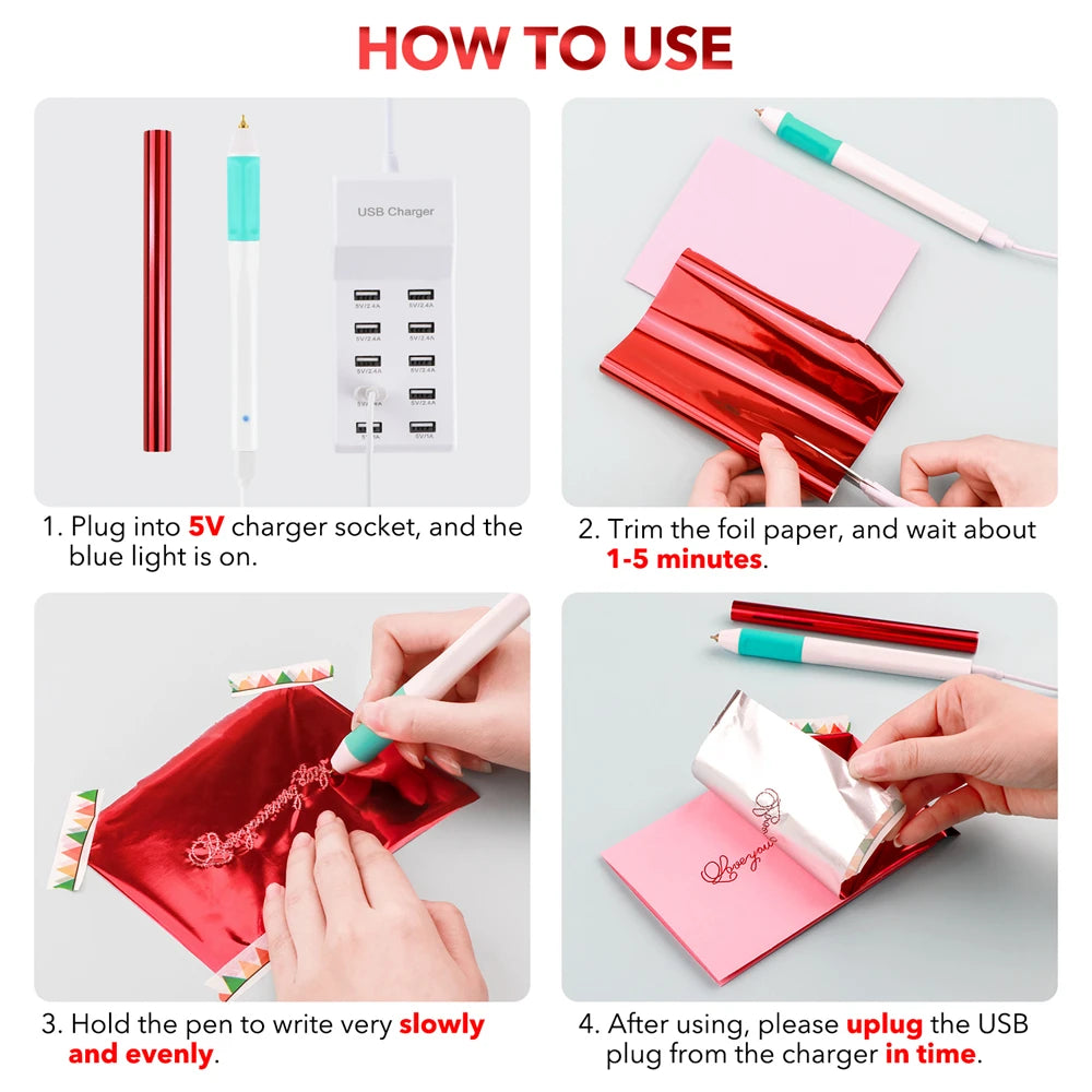 Bolígrafo de calor activo, juego de rollos de papel de aluminio 6 uds., punta de 0,8/1,5mm, mango delgado, agarre resistente al calor, 1 ud.