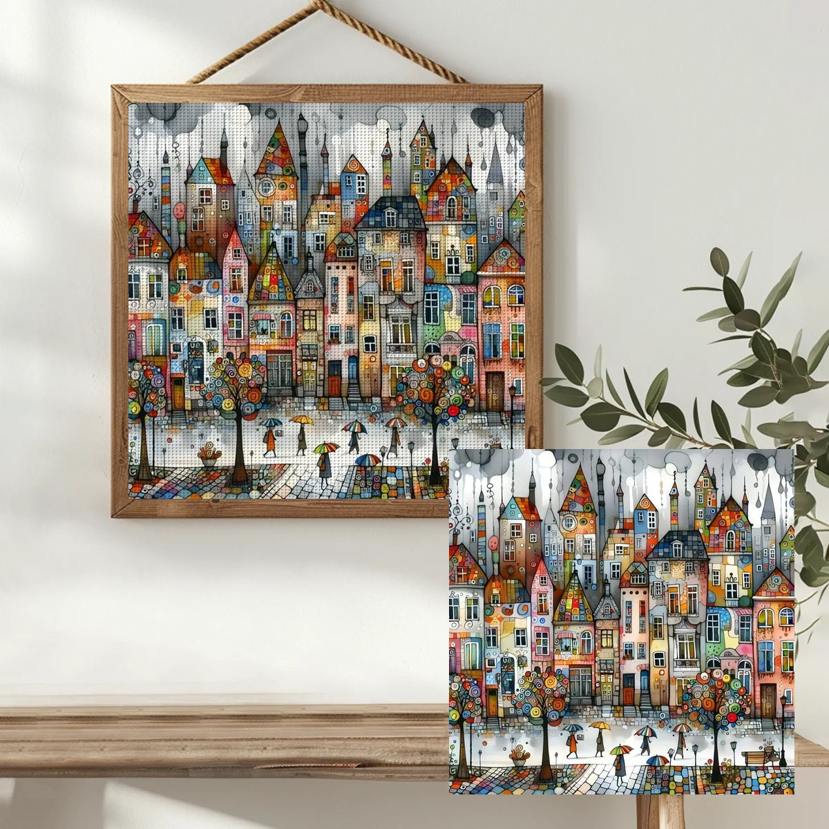 1 unidad de kit de punto de cruz estampado de ciudad lluviosa de 40x40cm/15,74 pulgadas, kit  11CT/14CT,