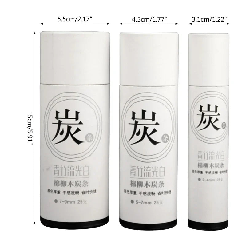 Lápices de carbón de vid para dibujo profesional, 25 piezas