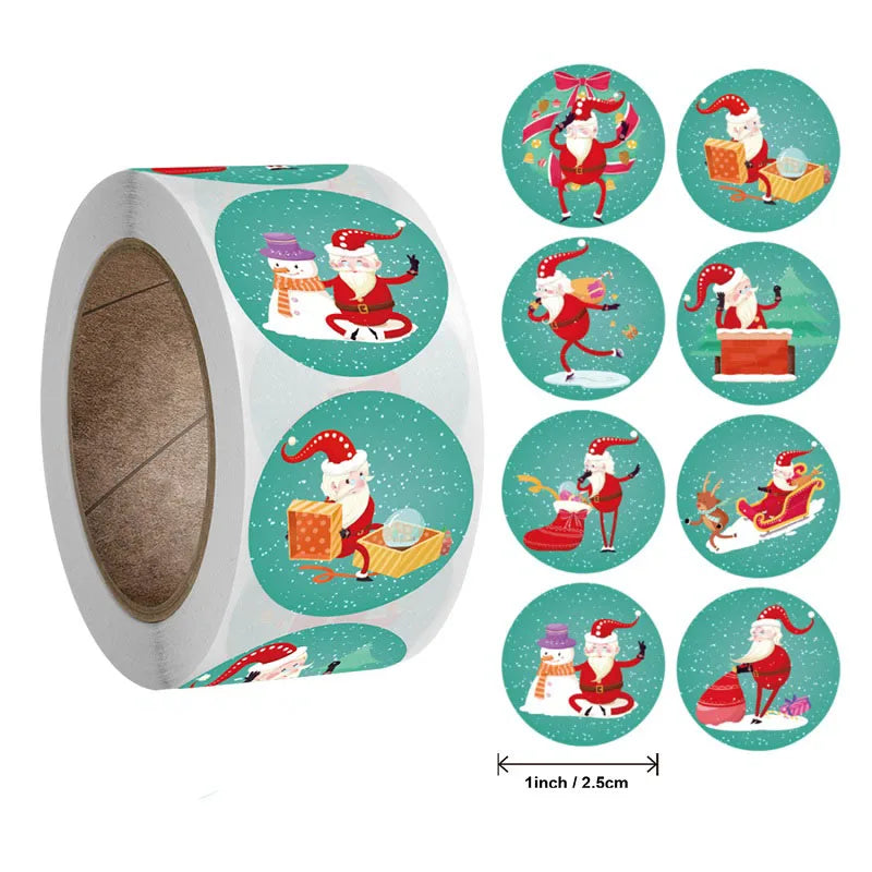 Etiquetas stickers adhesivas con sello de tema navideño, 100-500 Uds.
