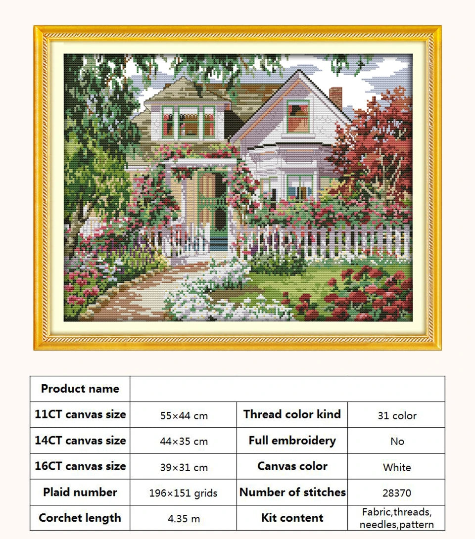 Kit de punto de cruz para manualidades,  con patrones de paisaje con Casa o cabaña,  11CT, 14CT, 16CT, DMC