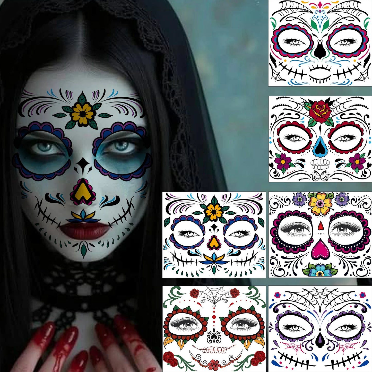 6 Hojas de Tatuajes Temporales para Halloween, Duraderos e Impermeables para Hombres y Mujeres