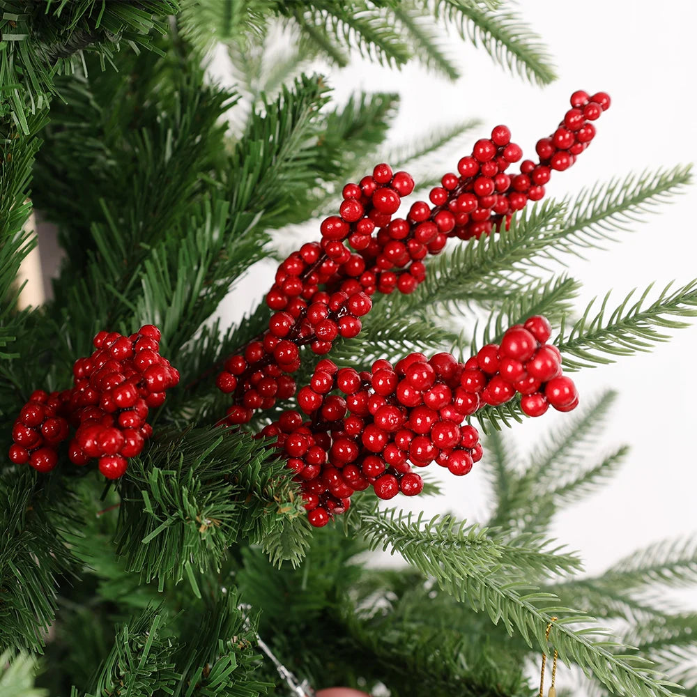 Simulación de bayas rojas artificiales, ramas de frutas navideñas para árbol de Navidad, adornos de mesa, decoración de corona