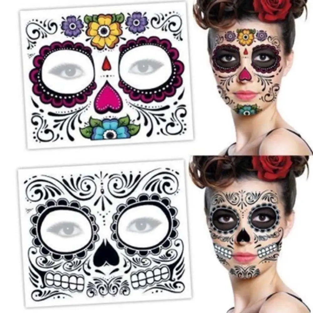 Tatuaje temporal de Día de los muertos, maquillaje Facial de Halloween impermeable, 1 unidad