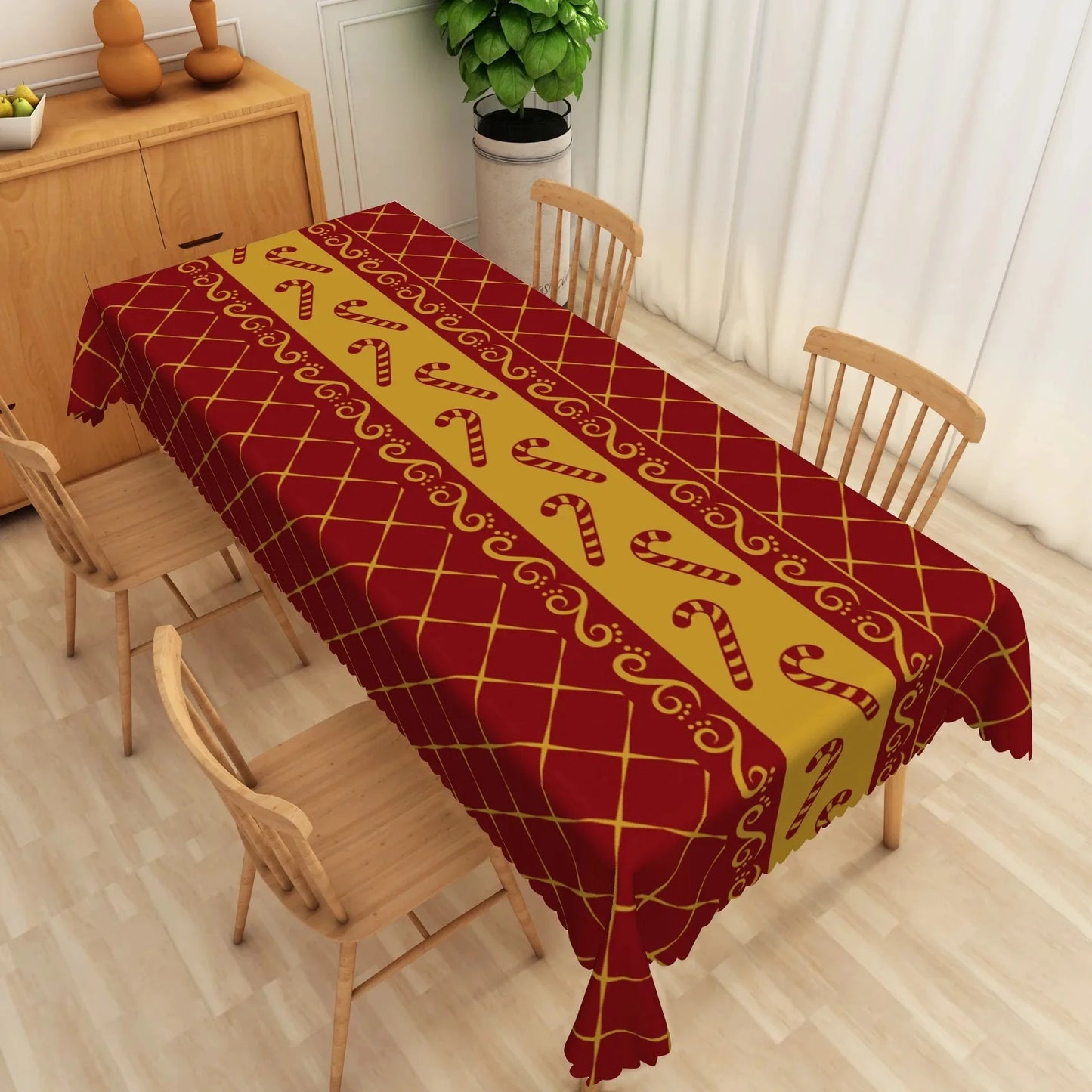 Mantel de poliéster impermeable con diseño navideño rojo