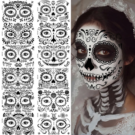 12 Piezas de Tatuajes Temporales Faciales de Halloween
