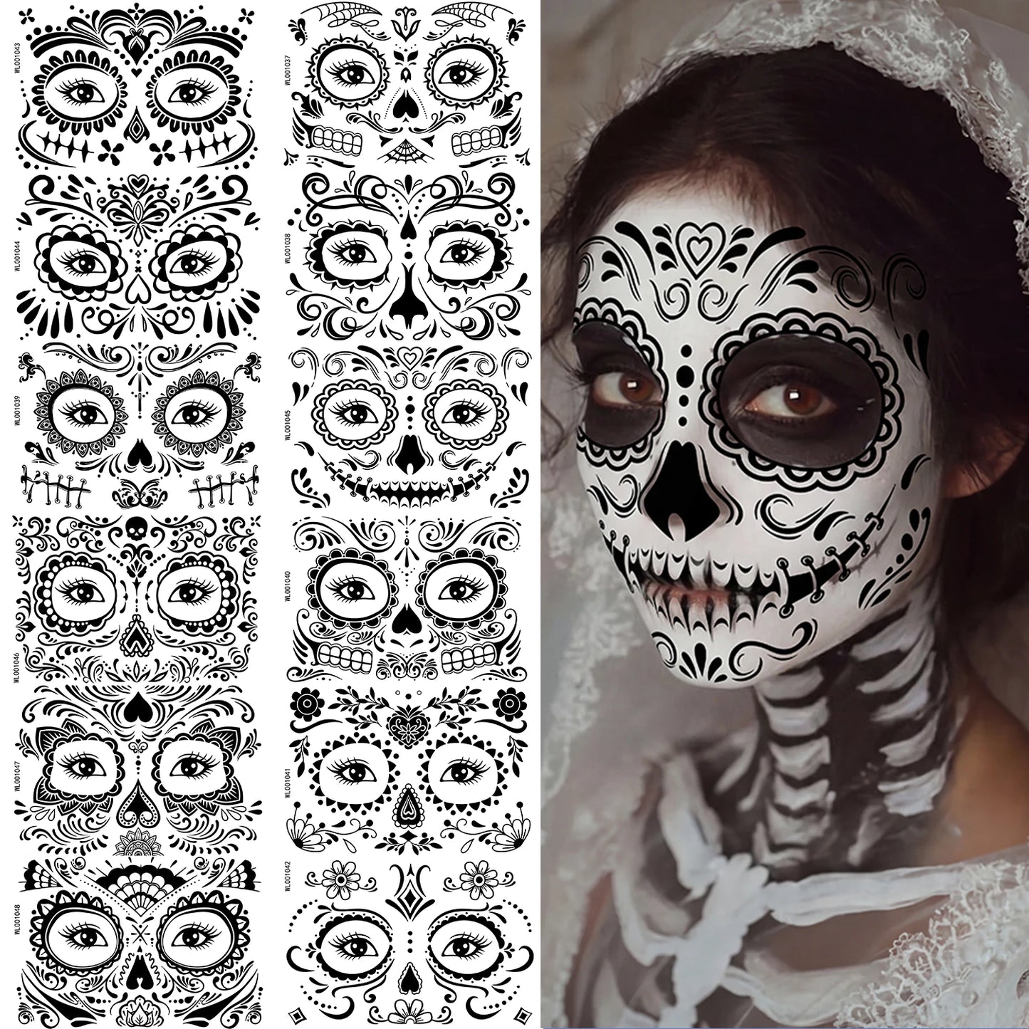 12 Piezas de Tatuajes Temporales Faciales de Halloween