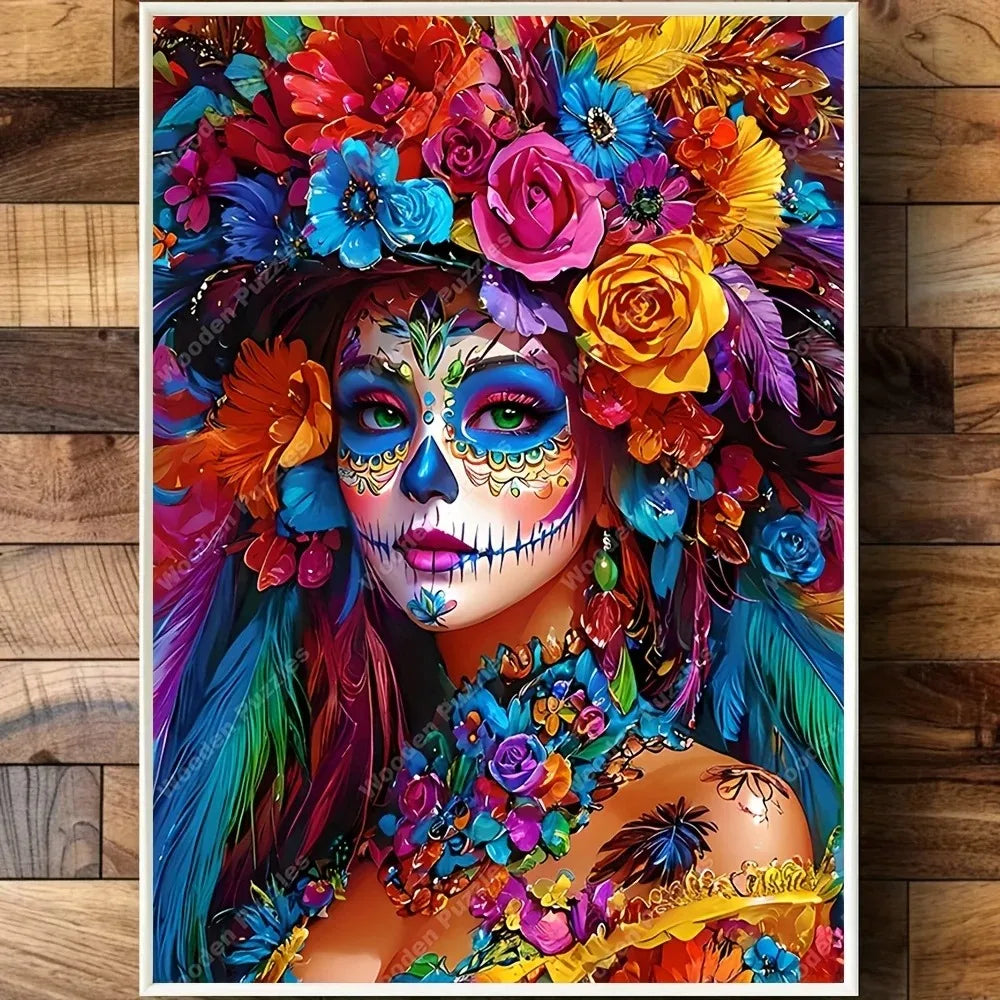 Rompecabezas de 2000/1500/1000/500 Piezas para Adultos. Calavera con Flores,  Inspiración Mexicana