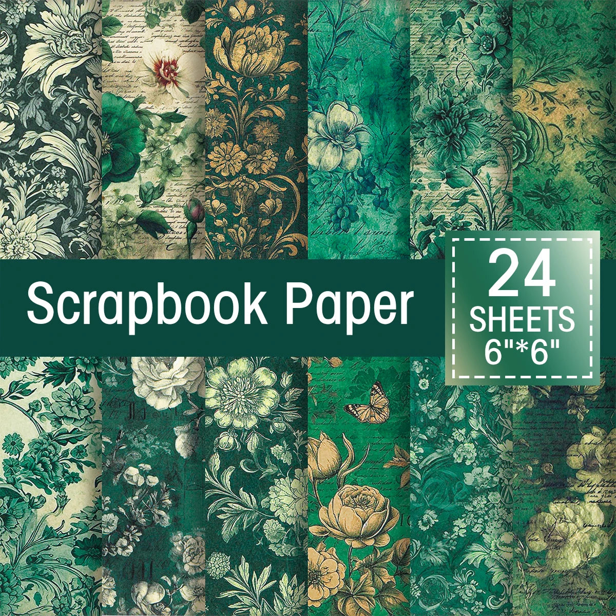 24 Uds. Papel de regalo con estampado Floral Retro,