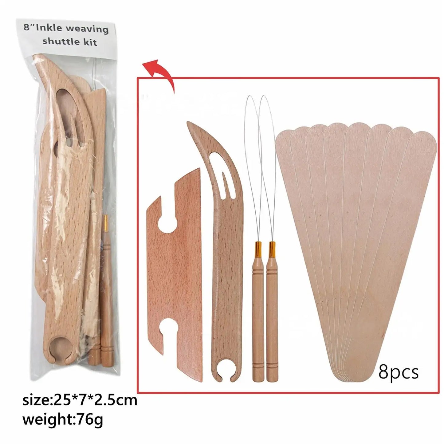 Kit de navetas para tejer telar de madera de haya de 12 piezas: diseño biselado, mango de agarre cómodo