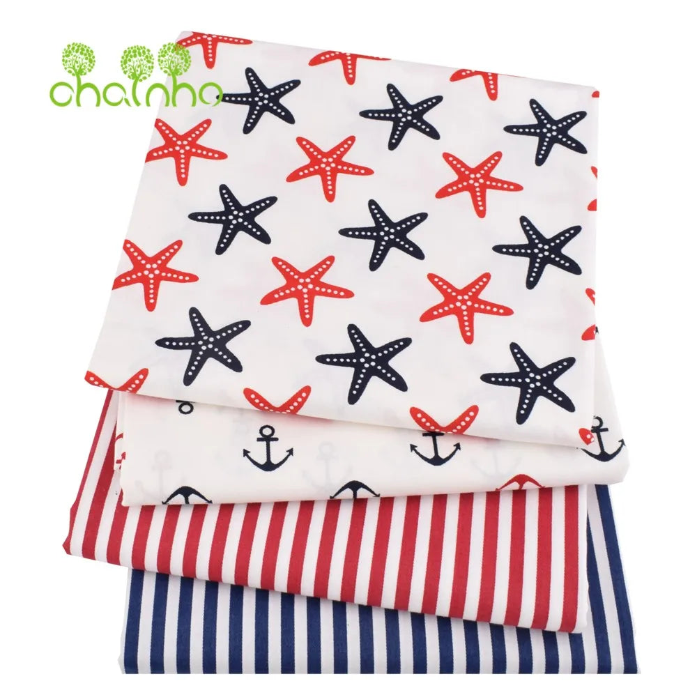 Tela de algodón de sarga estampada, Material de costura, serie Ocean, 25C21