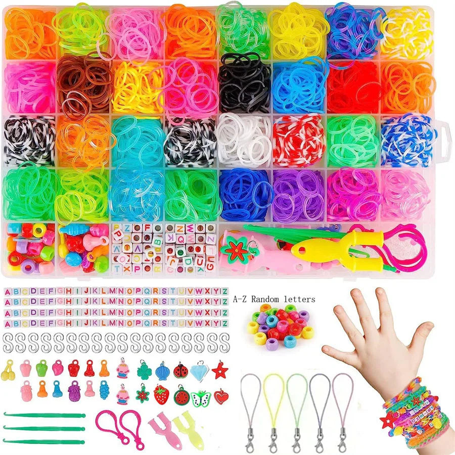 2900 Uds + 40/caja 32 colores : banda de goma, Kit para hacer pulseras, bandas de telar