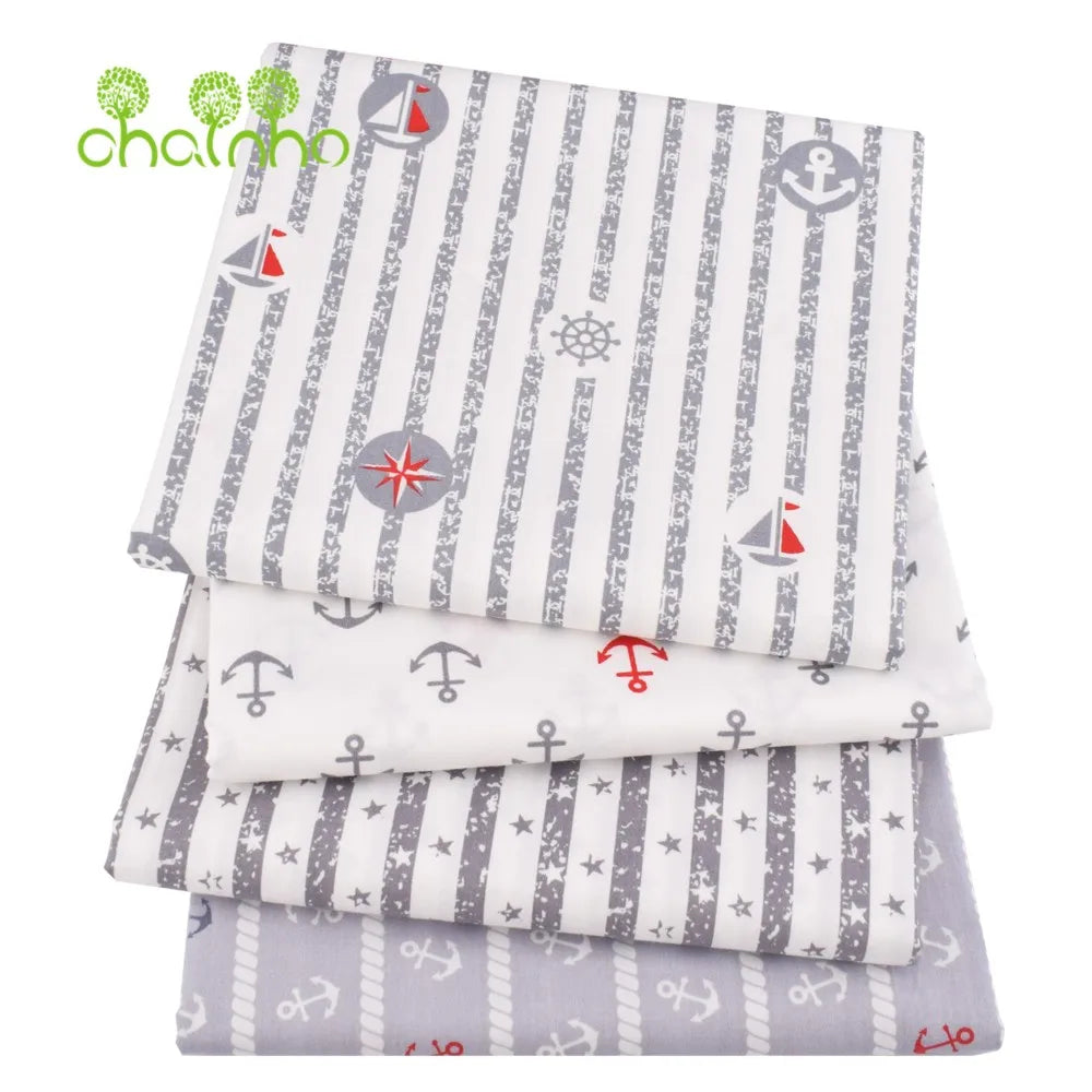 Tela de algodón de sarga estampada, Material de costura, serie Ocean, 25C21