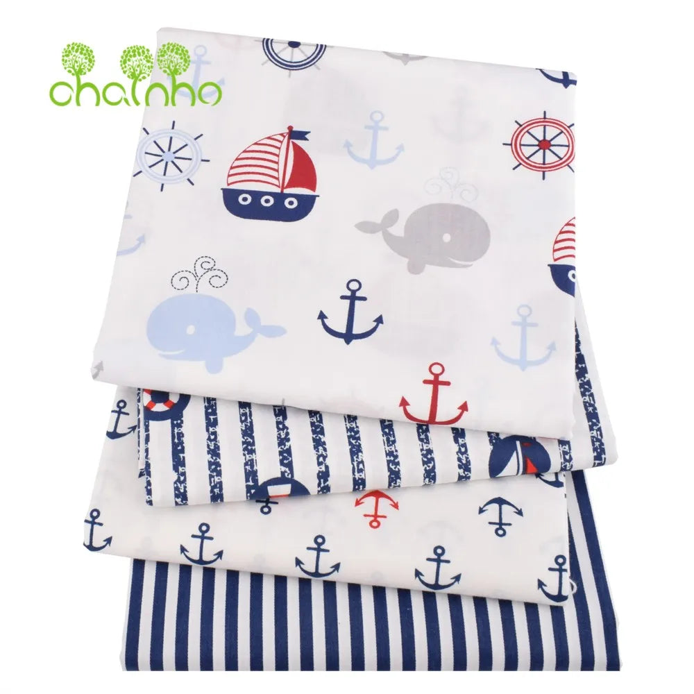 Tela de algodón de sarga estampada, Material de costura, serie Ocean, 25C21