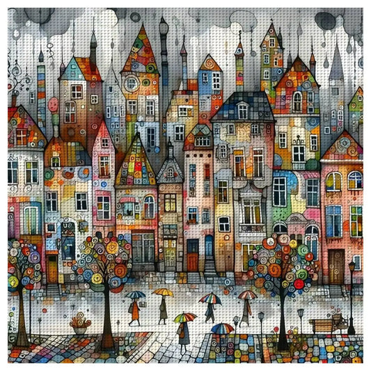 1 unidad de kit de punto de cruz estampado de ciudad lluviosa de 40x40cm/15,74 pulgadas, kit  11CT/14CT,