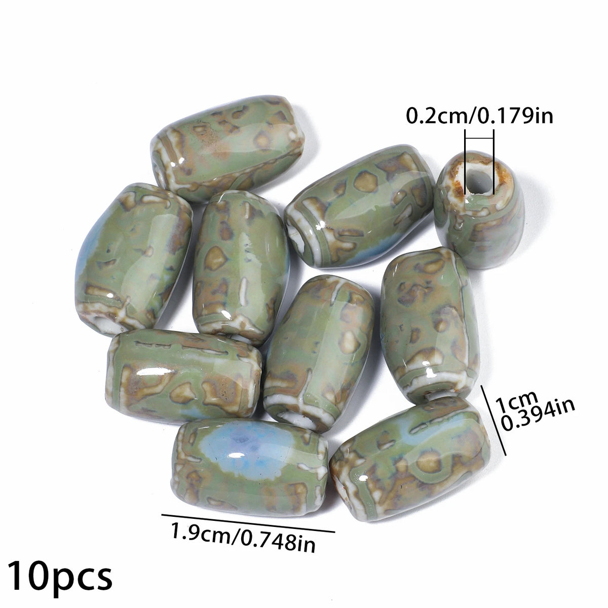 10x19mm, 10 Uds. Mostacillas de cerámica de tubo largo colorido