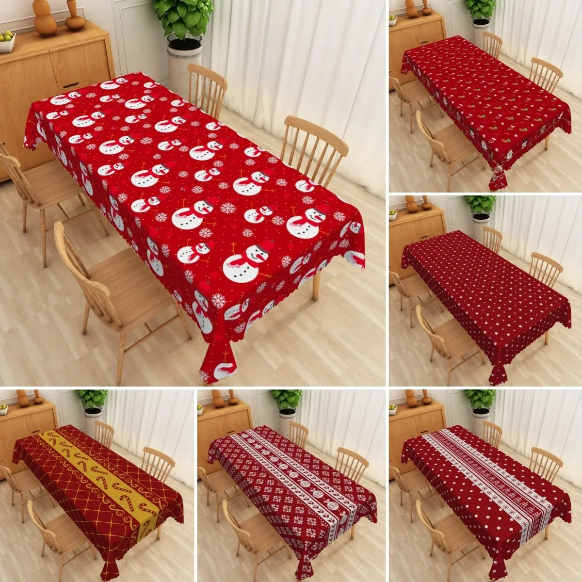 Mantel de poliéster impermeable con diseño navideño rojo