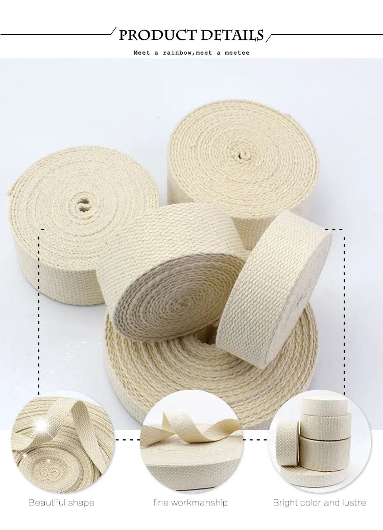 Huinchas de algodón de lona beige de 10 metros, 15-38mm