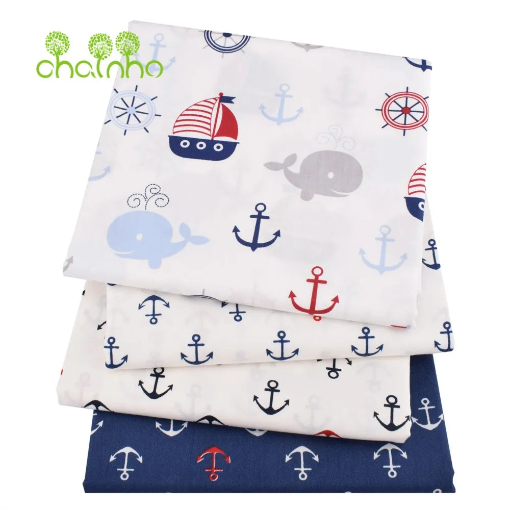 Tela de algodón de sarga estampada, Material de costura, serie Ocean, 25C21