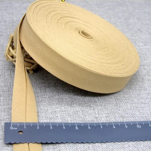 Sesgo, cinta al bies 100% de algodón, 20mm de ancho, 3/4 ",  con pliegue planchado, 5 mts