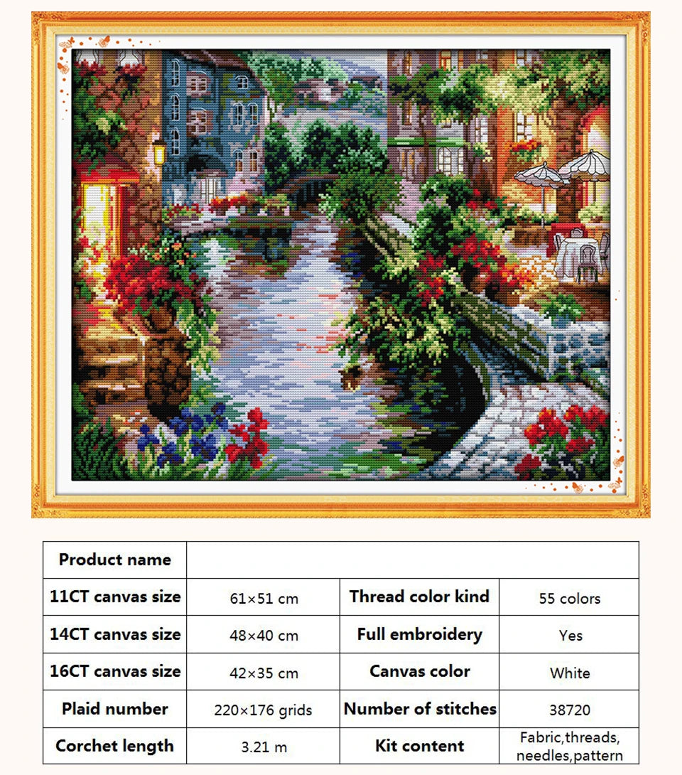 Kit de punto de cruz para manualidades,  con patrones de paisaje con Casa o cabaña,  11CT, 14CT, 16CT, DMC