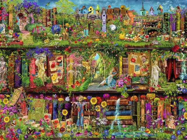 Rompecabezas de 500, 1000, 1200 y 2000 Piezas, Librería con Diseño de Mundo de Fantasía y Paisaje Mágico