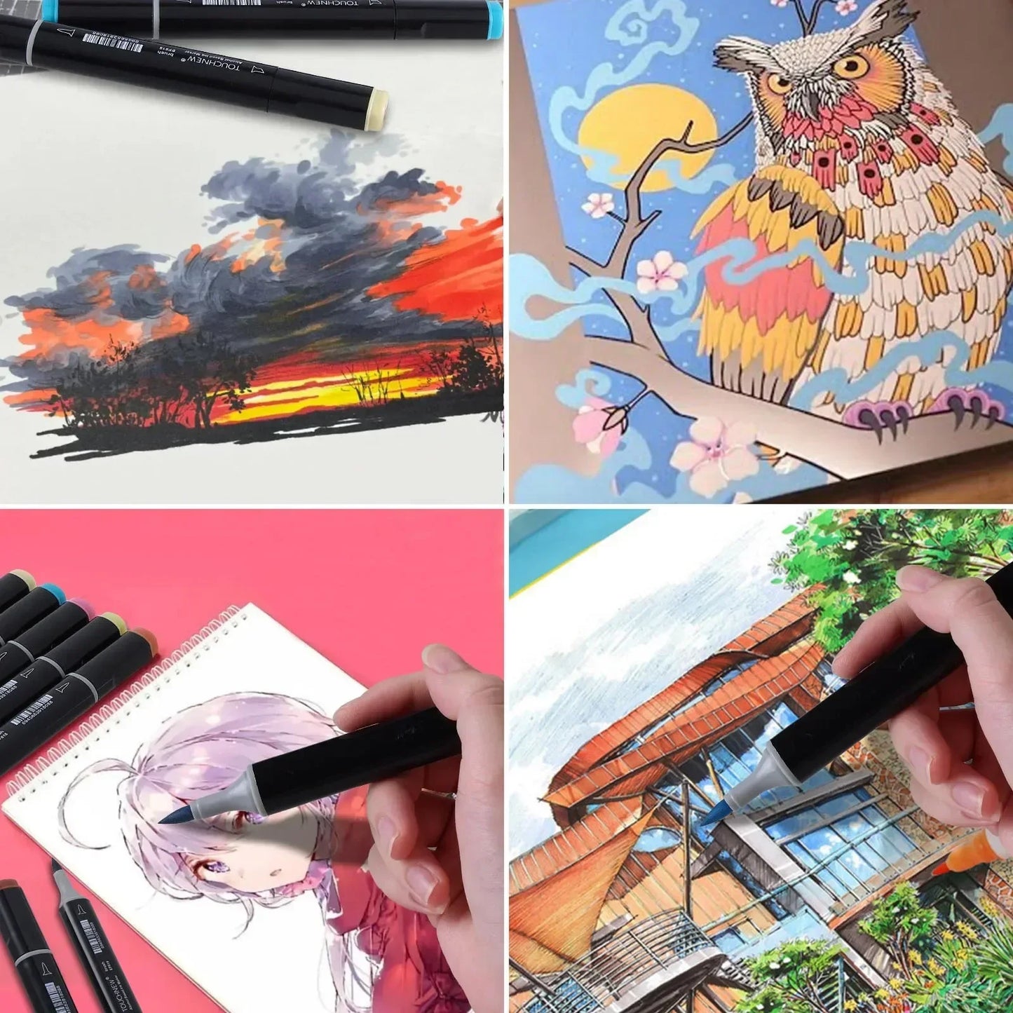 Rotuladores de doble punta suave, TOUCHNEW 30/60/80 colores con punta pincel y cincel para artistas adultos