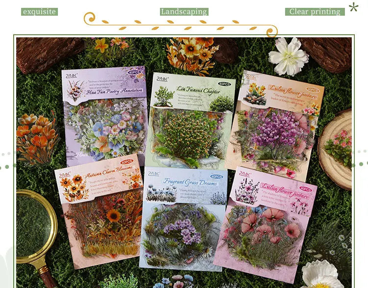 40/240 Uds. Stickers creativos vibrantes de plantas y flores
