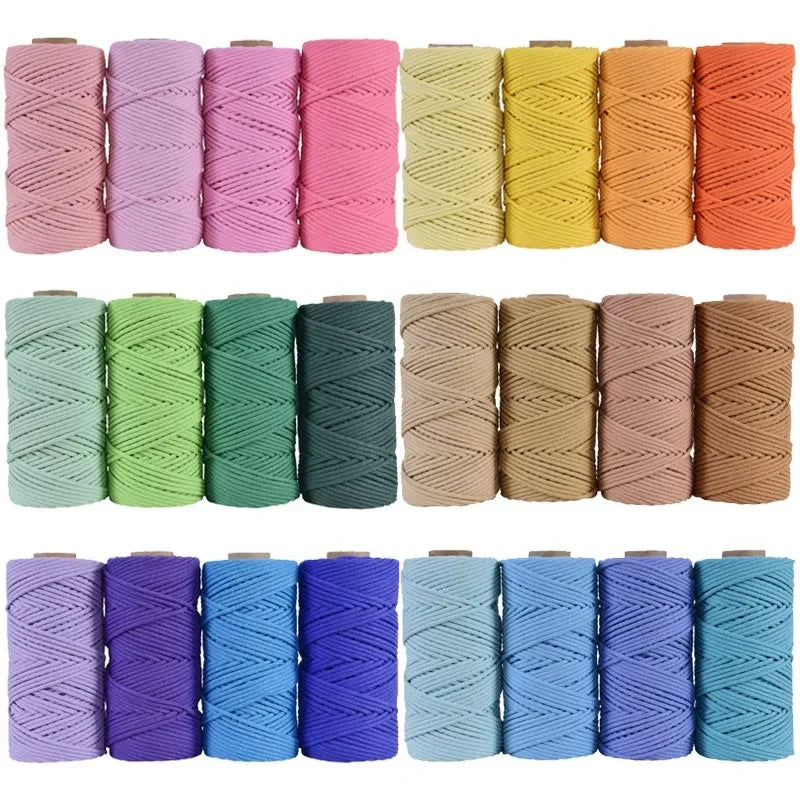 Cuerda de Algodón Puro para Macramé, de 2mm y 100M, 20 Colores