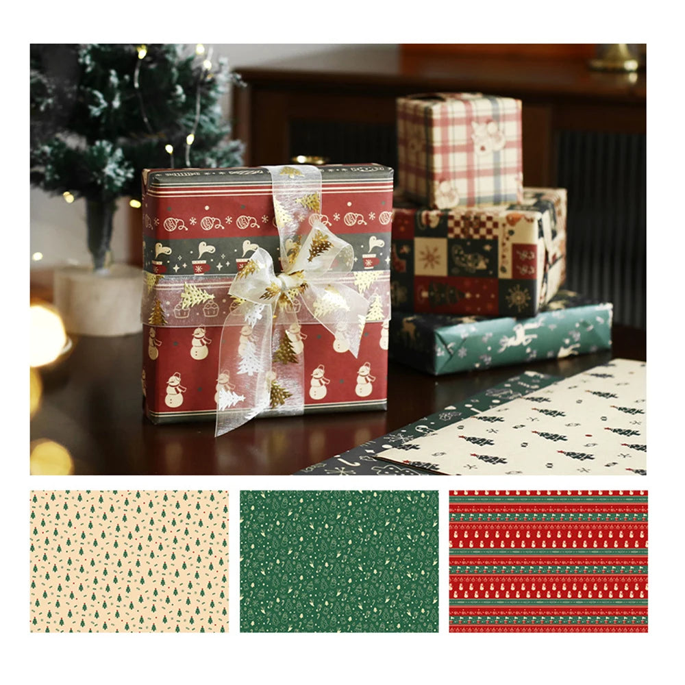 6 hojas de papel para envolver regalos de Navidad, muñeco de nieve, alce, Navidad, etc.