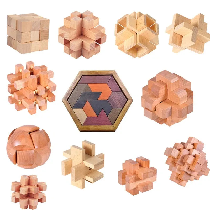 Candado Confucio Lu Ban, rompecabezas Hexagonal de madera Tangram, tablero de rompecabezas, juguetes para adultos, IQ, relajación, alivio del estrés, juego de rompecabezas