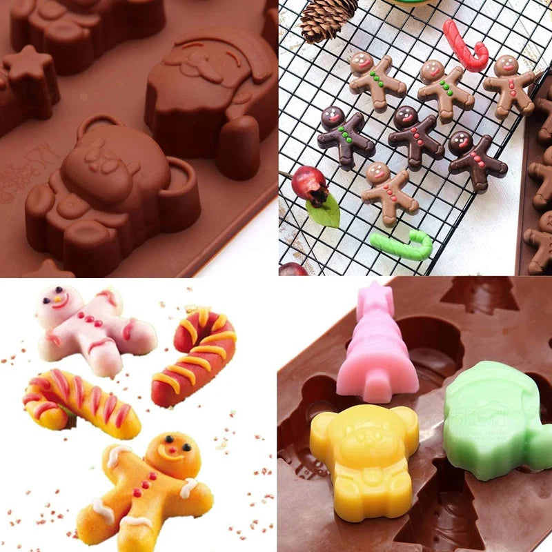 Molde de silicona antiadherente con formas de Navidad, para hornear galletas, chocolate, Fondant, dulces, etc.