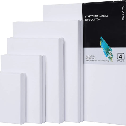 Juego de 4 Uds de lienzos blancos estirados, 100% algodón para pintura acrílica y al óleo