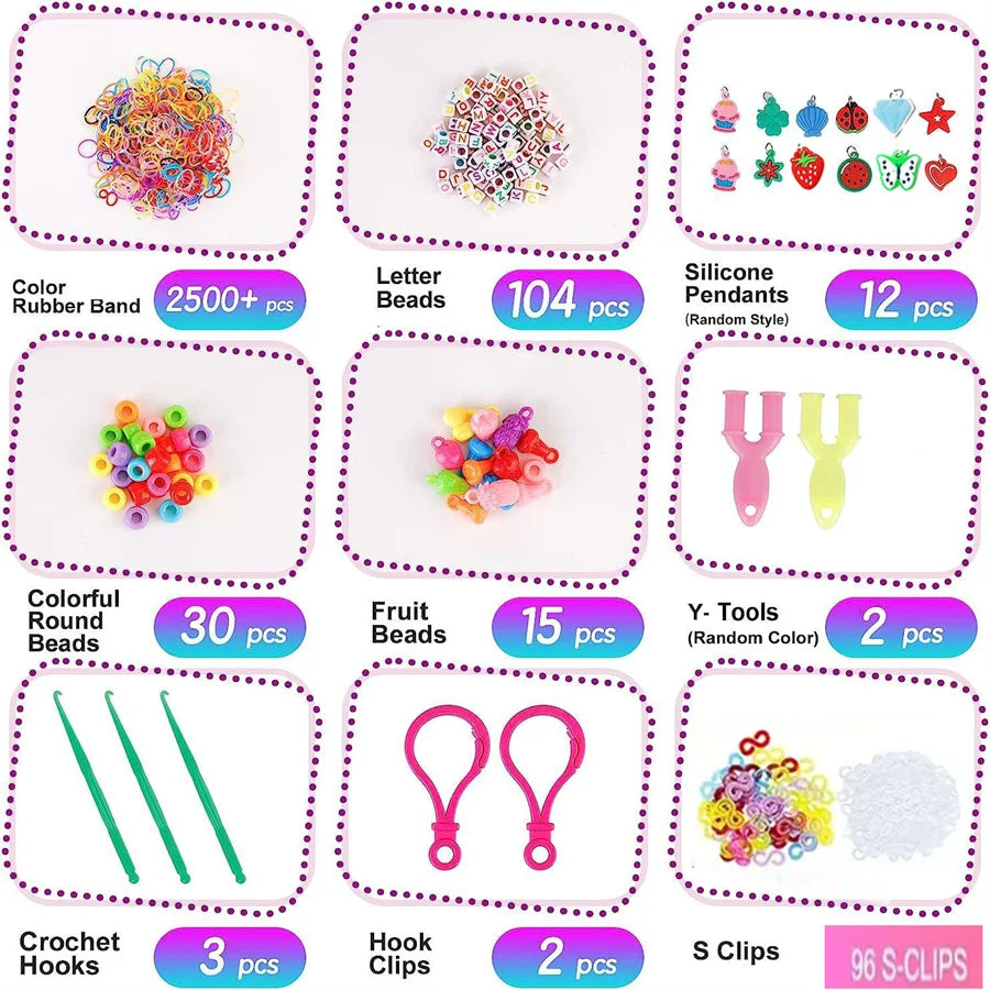 2900 Uds + 40/caja 32 colores : banda de goma, Kit para hacer pulseras, bandas de telar