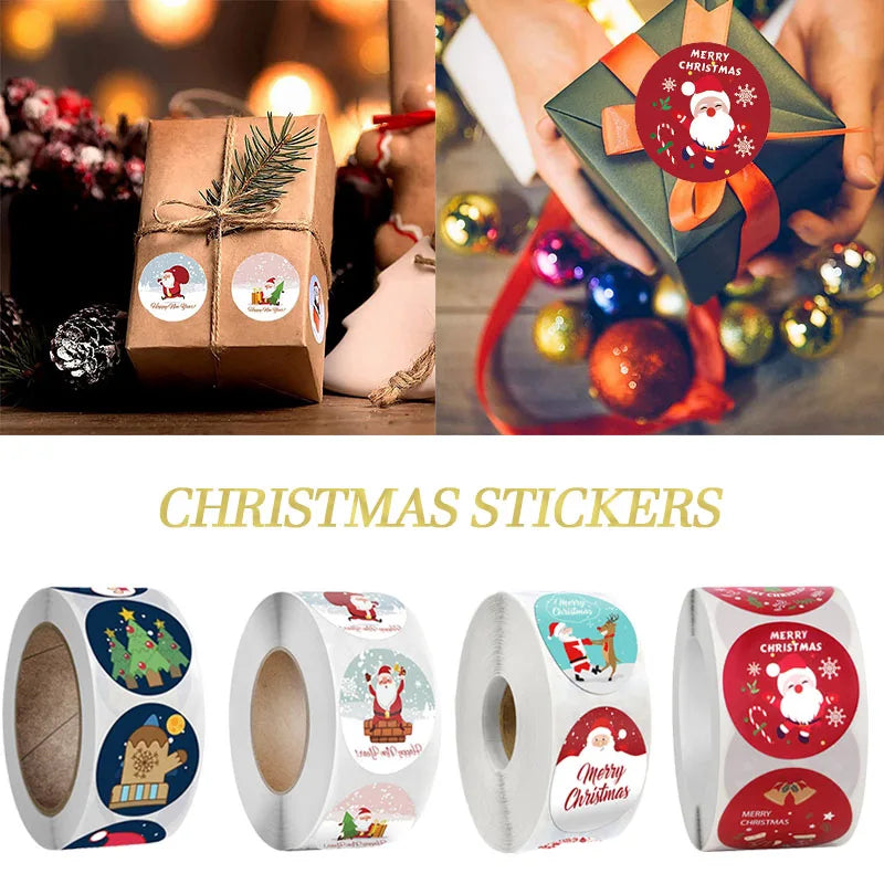 Pegatina de dibujos de Navidad, rollo de pegatinas para regalos (100 a 500 etiquetas)