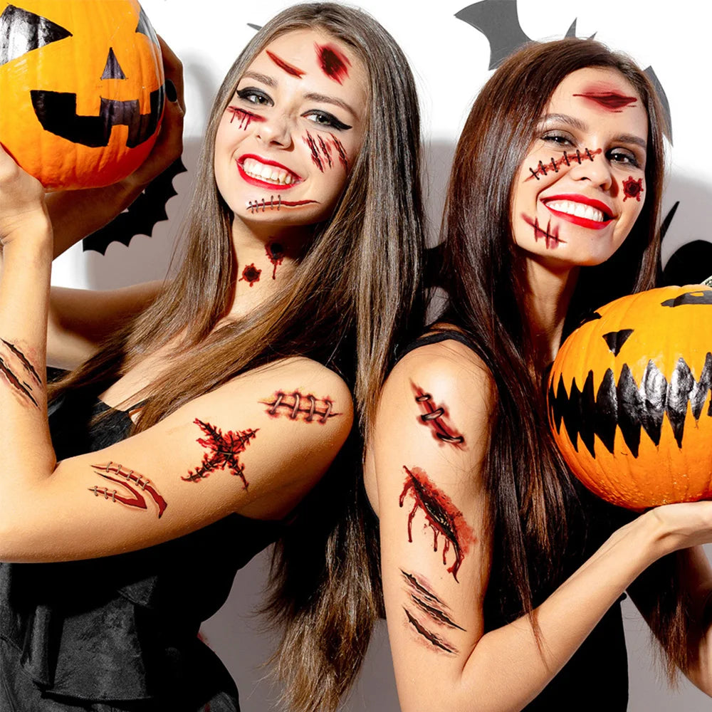 Tatuajes Temporales 3D de Cicatrices y heridas para Halloween - 12 Hojas,