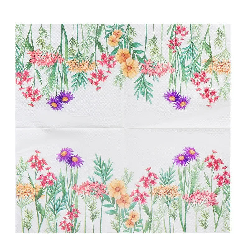 Paquete de 20 Servilletas de Papel Desechables con Diseño de Plantas y Flores, 33x33cm, Decoupage