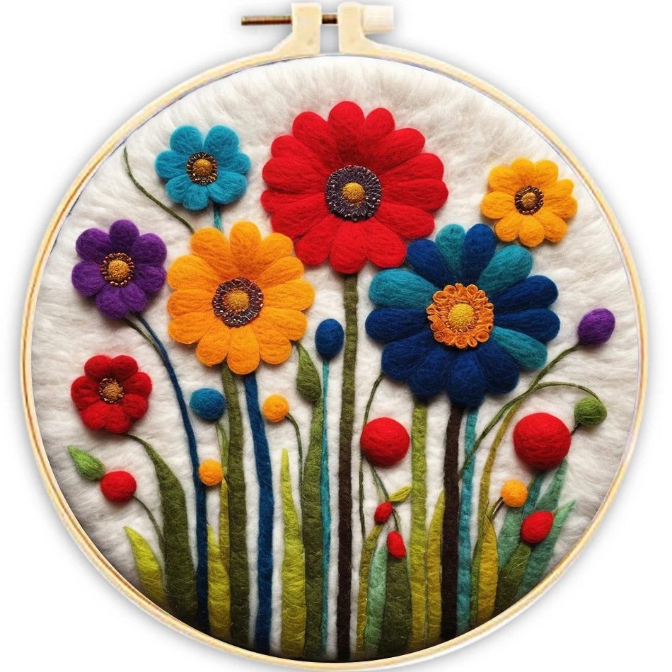 Kit de bordado de fieltro de lana, de flores del campo