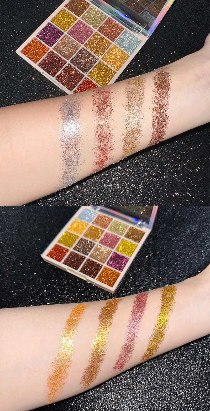 Paleta de sombra de ojos con purpurina de 16 colores, brillo multicolor, acabado de lentejuelas brillantes, maquillaje facial corporal, maquillaje para fiesta y escenario