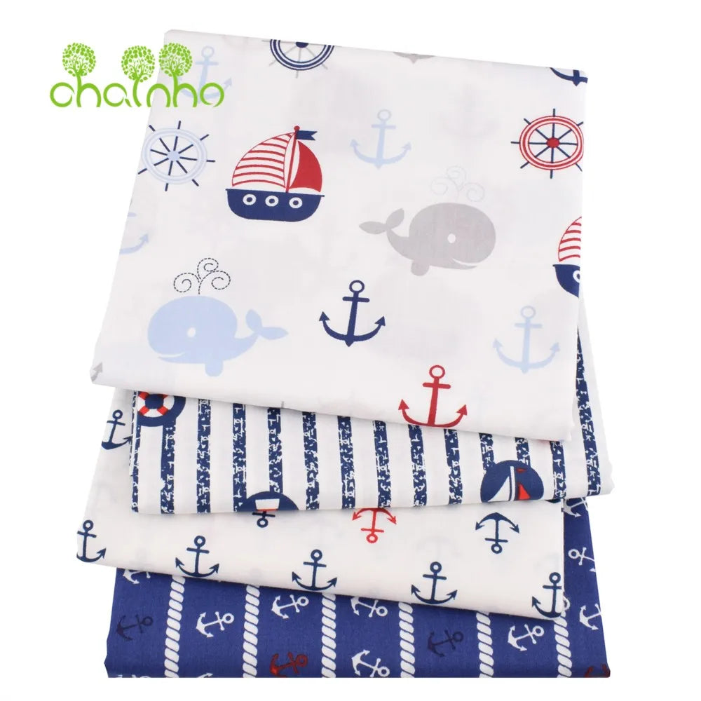 Tela de algodón de sarga estampada, Material de costura, serie Ocean, 25C21