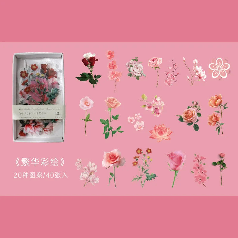 40 hojas de stickers vintage de plantas y flores