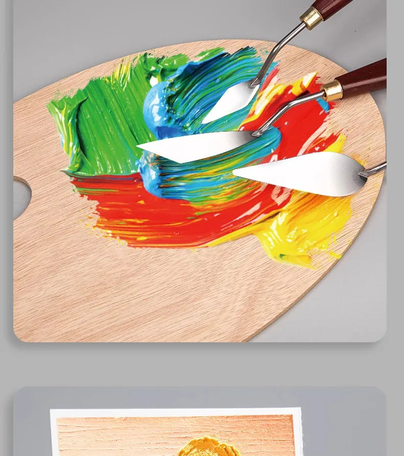 3/5/7 unids/set paleta cuchillo y espátula de acero inoxidable para pintura al óleo, mango de madera