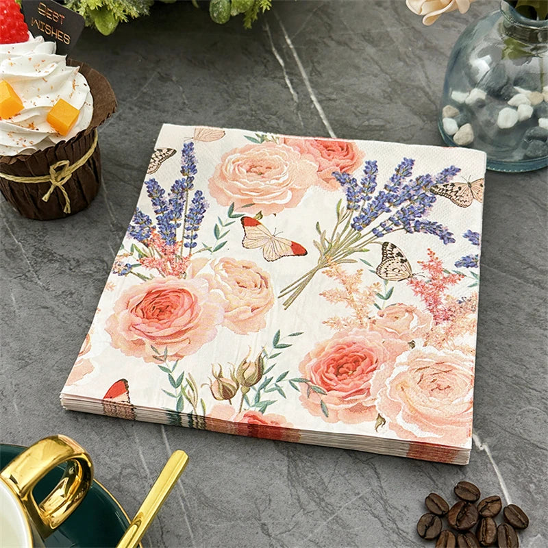 20/50 piezas de servilletas de 2 capas con diseño de rosas y lavanda de 33*33 cm